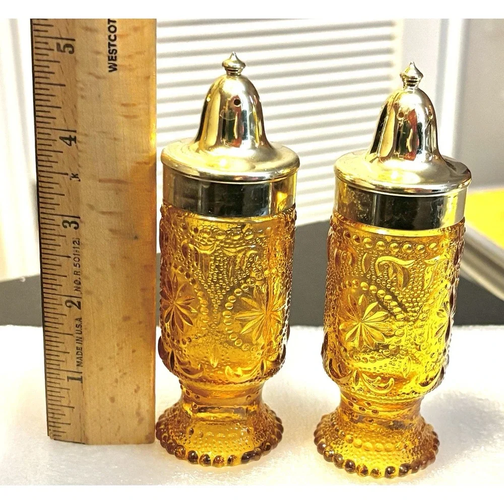 Vintage Brockway Glass Co.  Amber Salt & Pepper Shakers Concord Pattern